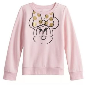Disney Minnie Mouse Crewneck Soft Cotton Fleece Sweatshirt Pink Gold Foil NWT SO